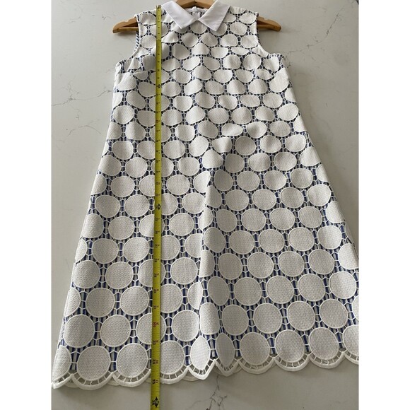 Jude Connally Collection Womens Dress Small White Geometric Blue Stripe - Picture 7 of 8